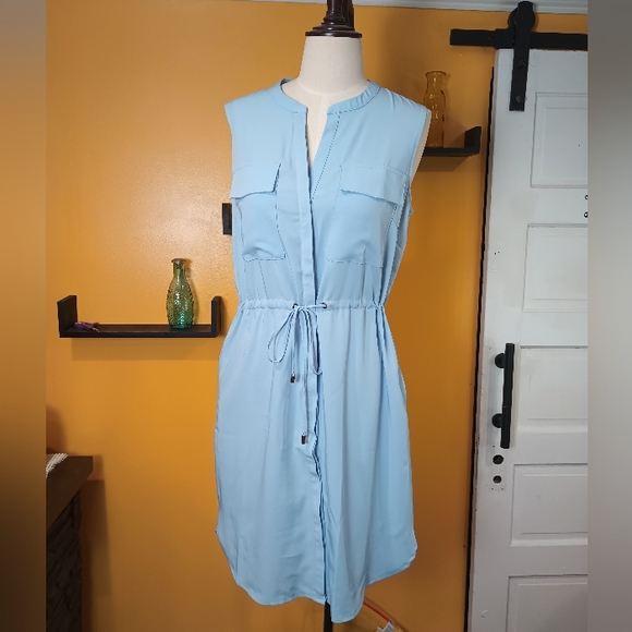 Allegra K Dresses & Skirts - Allegra K Sleeveless Blue V-Neck Button Down Shift Dress New With Tags Size L